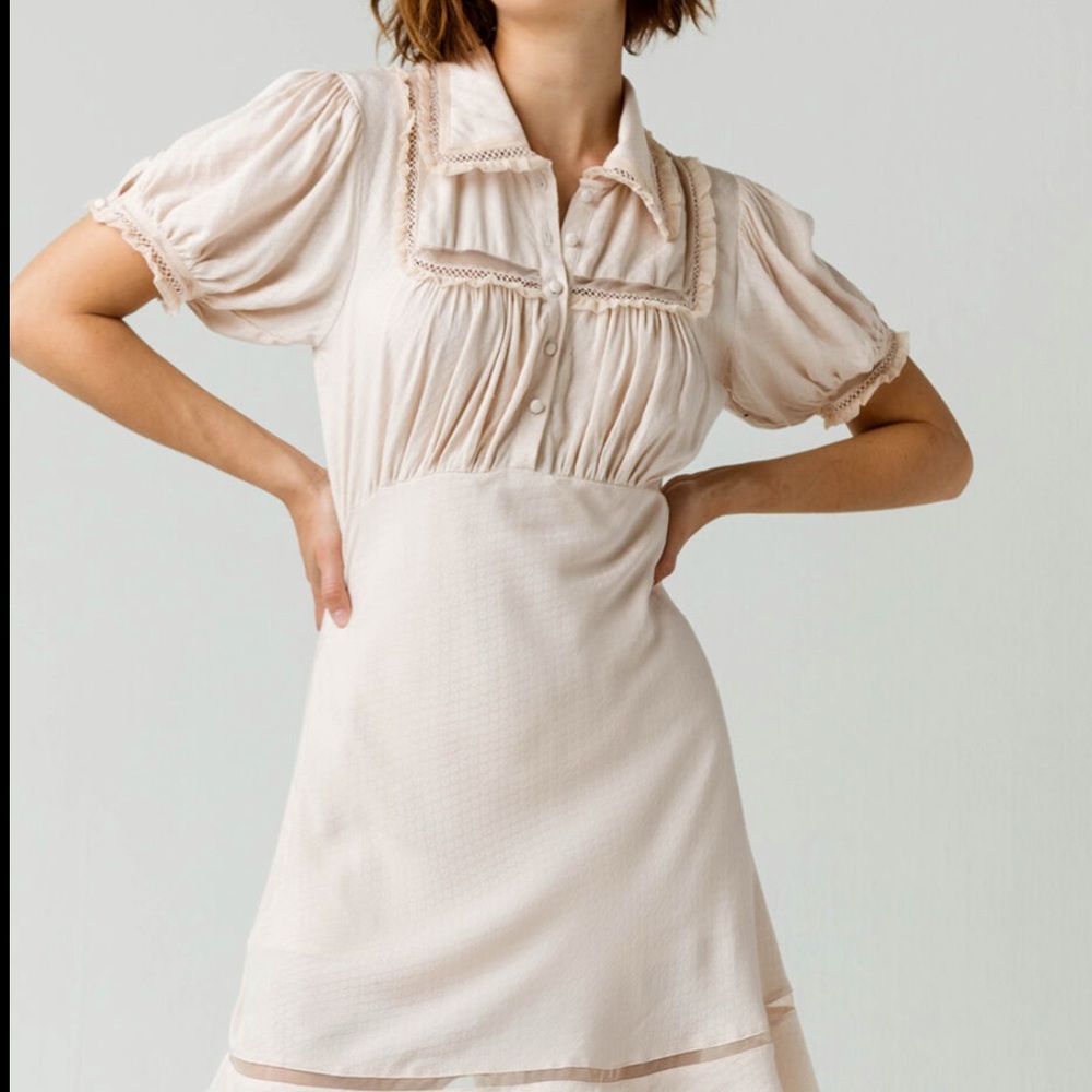 Free People Warm Glow Mini Dress Petal Bloom Cream Women Size M Cottagecore - Picture 3 of 3